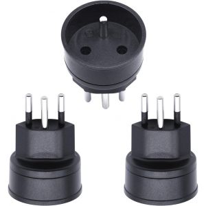 JGD-EU vers la Suisse/Liechtenstein Adaptateur &agrave; 2 Broches DE/FR/IT/ES Connecteur &agrave; 3 Broches pour la France/Allemagne Visiteur (3 Pi&egrave;ces, Noir) - Neuf