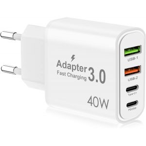 KALANKA-Chargeur rapide USB C, 40 W 4 ports chargeur multiple prise pour iPhone 15 14 13 iPad Samsung Galaxy S22 S23 S24 - Neuf