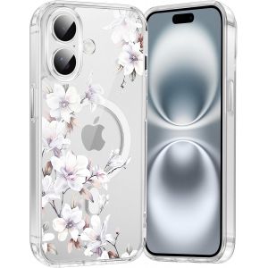 Kal-Coque Magnétique Pour Iphone 16 6,1"", Compatible Avec Magsafe, Transparente Fille Etui Avec Aesthetic Motif Fleur Dessin, Souple Silicone Mince Tpu Bumper Case Antichoc Protection Housse, 05 - Neuf