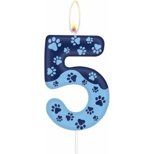 Eryi-Bougie Bleue En Forme De Patte De Chien Pour Décoration De Gâteau De 5e Anniversaire - Bougie Bleue En Forme De Patte De Chien - Bougie Numéro 5 Pour Gâteau - Bougies Pour Décoration De - Neuf