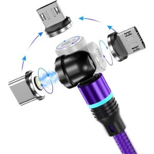 Eryi-Câble De Charge Magnétique Usb C, Chargeur Magnétique, 1m/2m Câble Usb Magnétique Charge Rapide 3a Transfert De Données Rotation À 360 U200bU200b° Et 180, Câble 3 En 1 Pour Micro Usb/Phone/Typ - Neuf