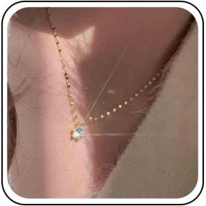 Kales-Collier Pendentif Cristal Rond Vintage Cz Strass Collier Ras De Cou Collier Solitaire Or Collier Solitaire Minuscule Collier Chaîne Bijoux Pour Femmes (Doré) - Neuf