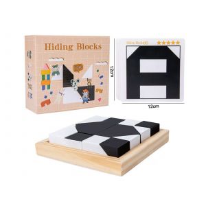 Puzzle de blocs de bois avec 80 d&eacute;fis et cartes recto-verso - Neuf