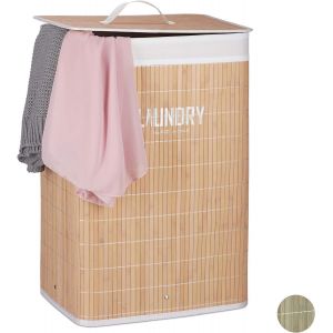 MEVRONISSHOP-Panier Pliable Couvercle Corbeille Bambou Coffre 60 litres Sac &agrave; Linge 60x40x30cm, Vert, Nature, 60 x 40 x 30 cm - Neuf