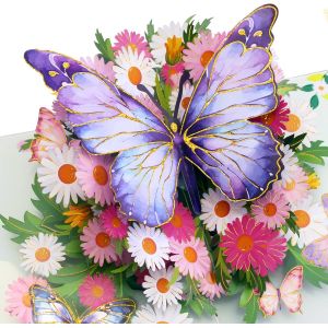 Carte Anniversaire Femme, Papillon et Marguerite Carte Anniversaire avec Enveloppe, 3D Fleur Carte Pop Up pour Mère Épouse Fille Petite Amie, Cadeau pour Femme - Neuf