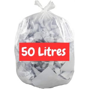 KALANKA-Sac Poubelle Transparent 50L X 50 | Sac Poubelle 50 Litres | Résistant (14 µ) et Etanche | Poubelles Bureaux - Salle de Bains ¿ Cuisine | Fermeture Lien à Nouer | Recyclable - Neuf