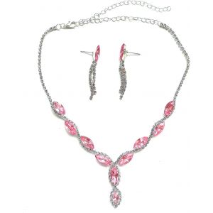Meimie-Parure De Bijoux Demariage Avec Collier Et Boucles D'oreilles En Strass Et Chaînemarqu Pour Femmes,Filles Et Adolescentes,Métal,Pas De Gemme - Neuf