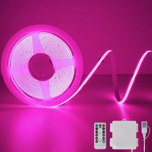 Bande Lumineuse Led Cob &Agrave; Piles Avec T&eacute;l&eacute;commande, 2 M, 640 Led, &Agrave; Intensit&eacute; Variable, D&eacute;coupable, Flexible, Pour T&eacute;l&eacute;viseur, Ordinateur, D&eacute;coration De Voiture, Rose - Neuf