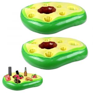 Lot de 2 porte-gobelets gonflables &agrave; 8 trous pour piscine - Vert, en PVC, sous-verres flottants r&eacute;sistants - Neuf