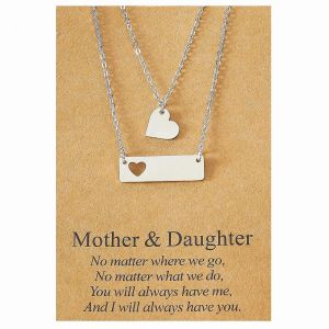 2 Pi&egrave;ces En Acier Inoxydable Coeur Bar Collier Pour Femmes M&egrave;re Cadeau De No&euml;l - Neuf
