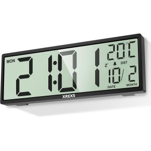 SUBZONAL-Horloge Murale Num&eacute;rique de 14,5 Pouces - Heure - Calendrier - Temp&eacute;rature - Fonction DST - Fonctionnement &agrave; Piles - pour Chambre &agrave; Coucher, Salon, Salle de Classe, Bureau (Noir) - Neuf
