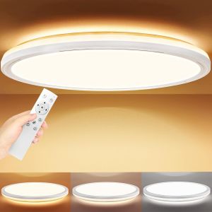 KAL-Plafonnier Led 24W 2642Lm Avec Télécommande & Rétro-Éclairage, Dimmable Luminaire Plafonnier Led 3000K-6500K, ¿30Cm Luminaire Lampe De Plafond Intérieur, Chambre Cuisine Couloir Balcon Salon - Neuf