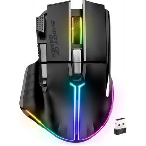 Gamer - Pro M5, Souris Gamer sans Fil RGB pour PC, 8 Boutons Programmables Dont 1 Rapid Fire, Connexion Bluetooth & 2,4 GHz, Autonomie Longue Dur&eacute;e 90h, Gaming Mouse RGB Ergonomique, Blanc - Neuf