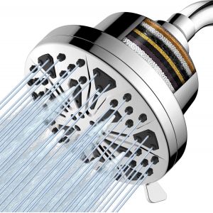 Pommeau de Douche Filtré, 8 Jets Haute Pression,Adoucisseur d'eau pour Pommeau de Douche à Effet de Pluie,Filtre de Pomme de Douche à eau dure en 15 étapes pour éliminer le Substances Nocives - Neuf
