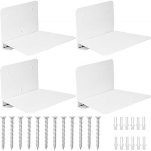 Lot de 4 Étagères Flottantes Blanches - Petite Étagère Murale Invisible en Métal pour Maison, Salon, Chambre, Cuisine ou Bureau - Pour Livres & Plantes - Neuf