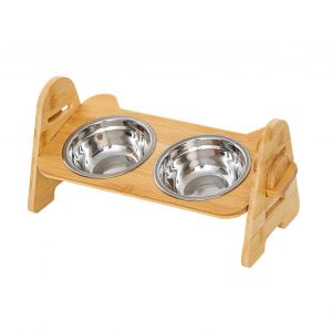Support Pour Gamelle De Chien - Support D'alimentation Antid&eacute;rapant Pour Chiens | Accessoire En Bois R&eacute;glable Pour Nourrir Votre Animal Proprement Au Sol - Neuf