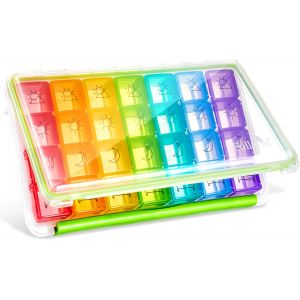 KALANKA-Pilulier 7 Jours, Grande Capacit&eacute;, 4 Fois par Jour, Semainier M&eacute;dicament, Anti-Humidit&eacute;, Pour Voyage, Vitamines, Suppl&eacute;ments, Bo&icirc;te de Rangement, Sans BPA (Transparent et Vert) - Neuf