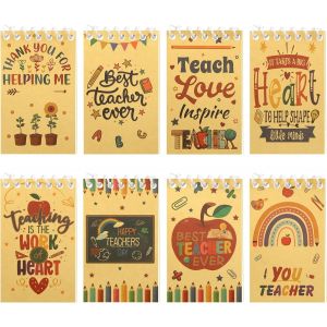 KAXDL-8 Pcs Teacher Mini Notepads,Teacher Appreciation Gifts Teaching Is A Work Of Heart Spiral Pocket Notebooks Kraft Cover Notepads School Office Supplies For Back To School Teacher'S Day - Neuf