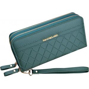 TIANYI-Portefeuille pour Femme avec Double Fermeture &eacute;clair Portefeuille Portefeuille en Cuir PU pour Femme Portefeuille &agrave; Longue Pochette Grande Capacit&eacute; Portefeuille Bracelet (Vert1) - Neuf