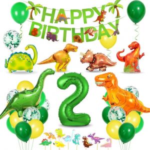 Anniversaire Dinosaure 2 Ans-Décorations et Ballons pour Garçon,Chiffre 2 Vert,Numéro 2 - Neuf
