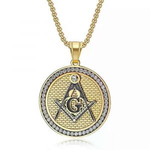 Hip Hop Acier Inoxydable Symbole Maçonnique Colliers & Pendentifs Pour Femmes / Hommes Couleur Or Free-Mason Bijoux De Mode - Neuf