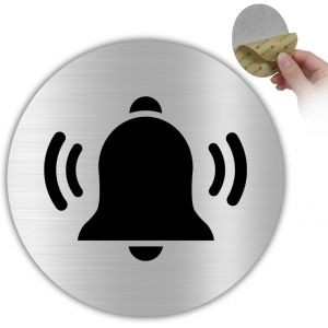KALANKA-Panneau Sonnette - &Oslash; 10 cm - Aluminium Argent&eacute; - Plaque de Porte Ronde - Signal&eacute;tique Bouton Appel - Autocollant Entr&eacute;e - Design Moderne et Durable - Grosor 0.8mm (Sonnette) - Neuf