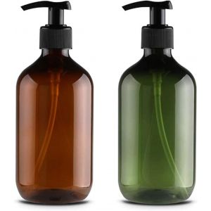 KAL-2 Pièces Distributeur De Savon 500 Ml, Flacons Vides À Pompe À Pression Vide En Plastique, Rechargeable Pour Huiles Essentielles, Lotions, Shampooing, Après-Shampoing(Marron&Vert) - Neuf