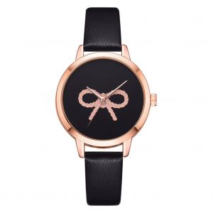 Montre-Bracelet A Quartz Decontractee Lvpai Pour Femme, En Alliage, Avec Noud Papillon, Cadran Rond Noir (Noir) - Neuf