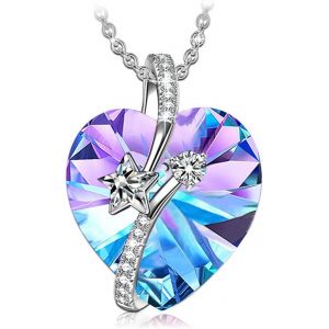 Kal-Coeur Cristal Collier Ras Du Cou Argent Papillon Violet Cristal Pendentif Coeur Collier Chaîne Je T'aime Pour Toujours Pierre De Naissance Charme Infinity Amour Collier Cadeau Pour Femmes - Neuf