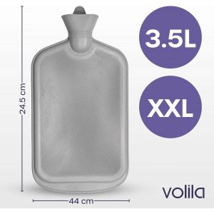 Bouillotte Grande 3,5l Avec Fermeture &Eacute;clair Et Poche Pour Les Mains - Bouillote Recouverte De Fausse Fourrure Grise Pour Soulager La Douleur - Sac &Agrave; Eau Chaude Doux Et Lavable (1 Unit&eacute;) - Neuf