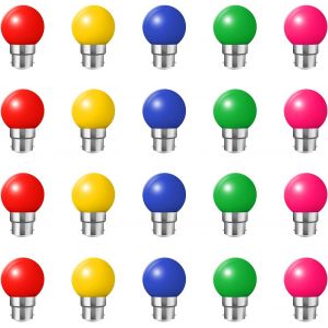 Tianyi-Ampoules À Baïonnette B22-Paquet De 20 Ampoule À Del Feston 2w,Ampoule (Équivalent 20w) À Économie D'énergie Bleue Golfball, Petites Ampoules De Noël Bc Cap,Rouge, Jaune, Rosa, Verte, Bleu, In - Neuf