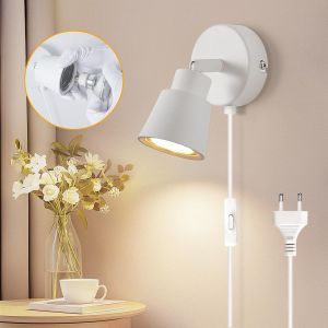 Applique Murale Int&eacute;rieure Avec Prise Et Interrupteur Gu10-Blanc Lampe De Chevet Murale 50w Moderne Tourner 350&deg;-Lampe Murale Pour Chambre Salon Couloir-Sans Ampoules - Neuf