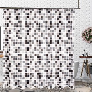 Rideau de douche anti-moisissure, rideau de salle de bain en polyester imperméable et décoratif avec 12 crochets et anneaux - Neuf