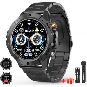 Montre Connect&eacute;e Homme Avec Appel Assistant Vocal,1,52'' Rond &Eacute;cran Hd De Sport Smartwatch Ultra Avec 120+ Modes Sportifs,Podom&egrave;tre,Ai,Notification/Sommeil,Avec Bracelet En M&eacute;tal Pour Androi[Z130] - Neuf