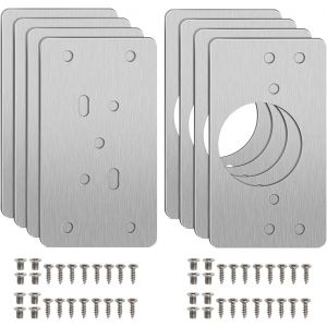 Plaque Reparation Charniere Porte D'armoire avec Trou, 8pcs Kit de R&eacute;paration Charni&egrave;re Meuble Acier en Inoxydable avec Vis, Hinge Repair Kit pour Installation de Charniere Porte Placard - Neuf