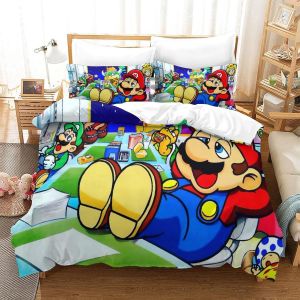 Housse De Couette Super Mario Imprim&iquest;&iquest;E En D Avec Taies D'oreiller, Parure De Lit Pour Adolescents Avec Fermeture &iquest;&iquest; Glissi&iquest;&iquest;Re, Housse De Couette En Mic - Neuf