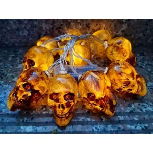 Kal-Halloween Guirlande Lumineuse, Halloween Guirlande Lumineuse À Led En Forme De Tête De Mort,1.5 M - 10 Led - Décoration D'halloween - À Piles - Pour Intérieur Ou Extérieur - Décoration De Cour - Neuf