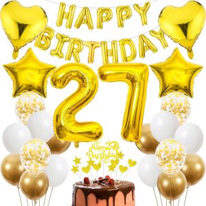 SJZG-Décoration Anniversaire 27 Ans - Gâteau Doré Pour Homme Et Femme - Fête Dorée - Neuf