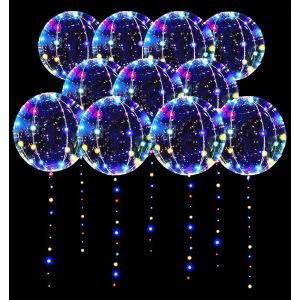 CAUC-10Pcs LED Ballon Lumineux, Ballon Bobo Lumineux Colorful, 20 Pouces Ballon Transparent LED, Ballon LED Lumineux Helium, pour La Saint-Valentin, Les Mariages, Les F&ecirc;tes D'anniversaire - Neuf