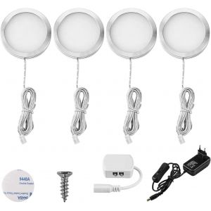 Lampe de Placard led 4er Éclairage Sous Meuble Lumière Armoire Vitrine Spot Encastrable pour Cabinet Penderie Cuisine Entrée Couloir Toilette Blanc Chaud - Neuf