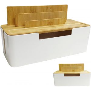 Boîte Cache Câble Blanc,Grand Boîte de Rangement Câbles Electriques avec Bois Couvercle,Boite Cache Multiprise pour Protection de Câble et Prise Electriques Cachez Les Barrettes d'alimentation - Neuf