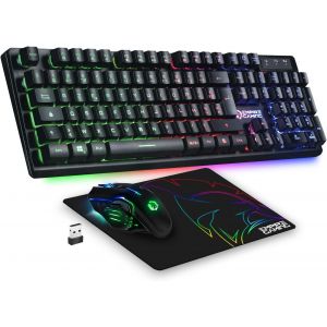 Empire Gaming Armor RF800 Pack Clavier Souris Gaming Rechargeable sans Fil AZERTY (Français-Layout) RGB avec Tapis de Souris -Clavier 2.4G -Souris 4800 DPI -PC Playstation Xbox One/Series Mac - Blanc - Neuf