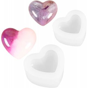 Moules &Agrave; Bougies En Silicone - 2 Pi&egrave;ces En Forme De Coeur, 3d Bougeoir R&eacute;sine, Chandelier Pour Diy Epoxy - Neuf