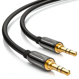 deleyCON 10m Jack Cable 3,5mm AUX Cable Stéréo Cable Audio Jack Plug Droit pour PC Téléphone Mobile Smartphone Tablette Voiture Récepteur HiFi - Blanc - Neuf