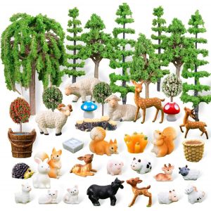 42 Pi&egrave;ces Mod&egrave;le Arbres Arbre Maquette Animaux Miniature Figurine Animaux de la Foret pour DIY Paysages Miniatures Toppers G&acirc;teau - Neuf