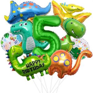 CAUC-XXL Dino Anniversaire D&eacute;coration, 5 ans Dinosaure Ballon Helium, Dinosaure D&eacute;coration d'anniversaire gar&ccedil;on, Ballons Dino, Ballon num&eacute;ro 5 pour dinosaure Jurassic Jungle Party Enfants Anniversai - Neuf