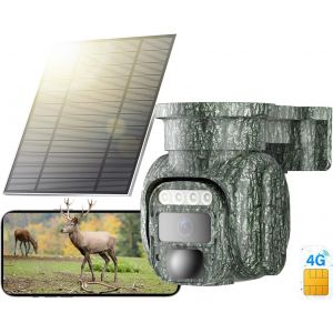 KALANKA-4G LTE Camera Surveillance Solaire Ext&eacute;rieure sans Fil, 2K Cam&eacute;ra de Chasse avec Carte SIM, Camera 4G PTZ avec Vision Nocturne Couleur, PIR D&eacute;tection, Audio Bidirectionnel, Etanche IP66 - Neuf