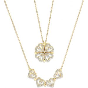 Kal-Collier Coeur Pour Femme Pendentif Trèfle À Quatre Feuilles Amour Bijoux Plaqué Or Acier Inoxydable D'amour Chaîne Pour Saint Valentin Noël Anniversaire Cadeau,Collier Trefle,Pendentif Femme - Neuf