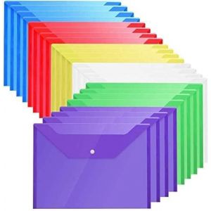 ChenQuanSarl-Pochette Porte-Document &Agrave; Bouton Pression - Chem Transparente A4 En Plastique De 6 Couleurs Diff&eacute;rentes - Pochette &Agrave; Rabat Imperm&eacute;able Pour Prot&eacute;ger Vos Documents, Certificats, Recettes - Neuf