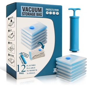 Sacs de rangement sous vide pour vêtements et literie-Sacs s économiseur d'espace avec pompe à main-Solution de rangement hermétique pour voyage et maison (ensemble de 12 combinaisons - Neuf